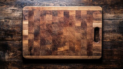 Aufkleber - Vintage cutting board sits empty on a rustic kitchen table