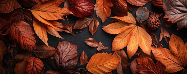 Sticker - Vibrant autumn leaves on dark paper, ideal for fall-themed designs with a beautiful and colorful backdrop