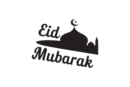 Eid Mubarak typography icon. Greeting card, sticker, poster, banner, cover and background isolated vector design. Vector illustration on a white background.