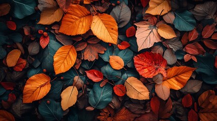 Sticker - Vibrant carpet of fallen leaves creates a stunning autumnal display