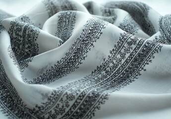 Poster - Elegant Close-Up of Detailed Fabric with Intricate Patterns and Textures Showcasing Fine Textile Artistry and Sophisticated Design Aesthetic