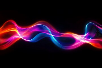 Fototapete - Glowing neon lines creating abstract shapes on black background