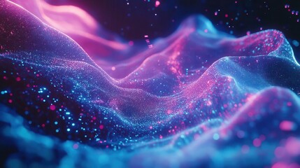 Wall Mural - a surreal cosmic nebula swirling with iridescent purples and teals, featuring luminous particles and