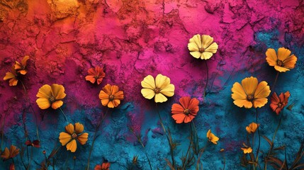 Wall Mural - A colorful painting of flowers on a wall