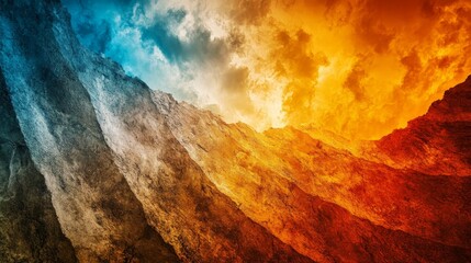 Wall Mural - A colorful mountain range with a blue sky in the background