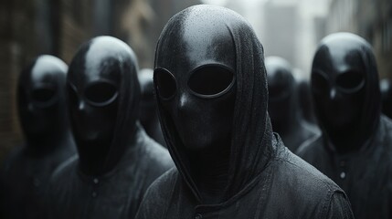 Sticker - A group of people wearing black hoodies and masks