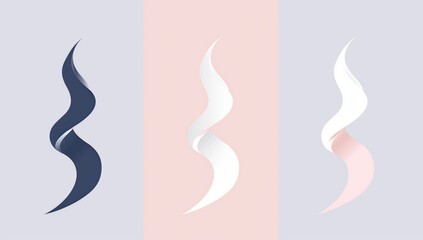 Poster - A set of three illustrations with white, pink, and navy blue colors on a light background.