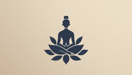 Poster - Minimalistic logo of a meditating woman sitting on a lotus flower.