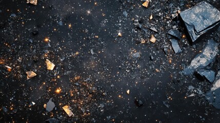 Wall Mural - dynamic composition of rocky space debris scattered against starfield, detailed texture and dramatic