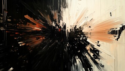 Poster - Abstract Cityscape: A dynamic abstract cityscape painting exploding with energy. Featuring a bold contrast between dark and light, it embodies urban dynamism and artistic expression.
