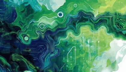 Poster - Digital Nature: A harmonious blend of organic shapes and circuits creating an artistic representation of the fusion of nature and technology.