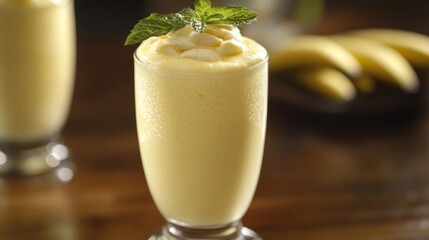 Wall Mural - Banana Smoothie with Whipped Topping and Mint