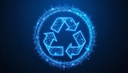 Wall Mural - abstract blue recycling symbol glowing network digital art modern technology eco friendly sustainabl