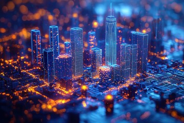 Poster - High-tech futuristic cityscape showcasing advanced holographic urban designs