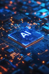 Poster - Futuristic AI Circuit Board with Neon Technology Design Elements