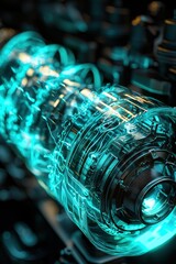 Wall Mural - Futuristic Rendering of a Complex Engine With Vivid Blue Light Effects