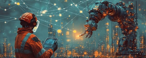 Poster - Engineer Supervising Robotic Arm Operation in Advanced Automated Factory