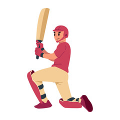 Wall Mural - Red Uniformed Cricket Batsman Swinging