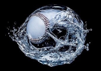 Poster - A 3D rendered baseball ball splashes against a black background