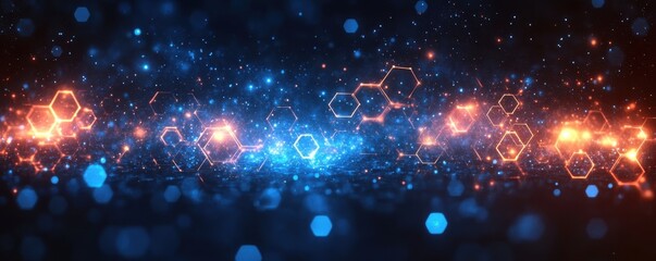 Poster - Futuristic technology background with glowing hexagons and digital connections
