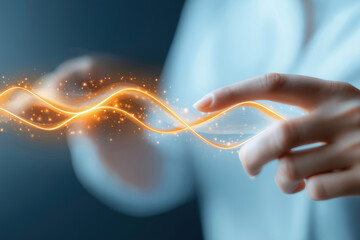 Fototapete - Illuminating energies in motion through fingertips during creative expression