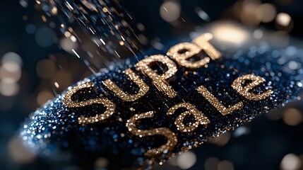 Poster - Glittering gold text on dark background with sparkles and bokeh effect creates luxurious atmosphere. Shallow depth of field enhances dramatic lighting.
