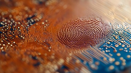 Poster - Fingerprint Security Technology Digital Identity Biometric Authentication System Circuit Board Macro Photography Abstract Background Image High       