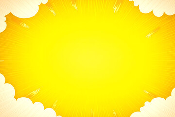 yellow background with comic-style burst lines radiating outward, featuring yellow lightning bolts and white clouds in the corners, created with generative ai
