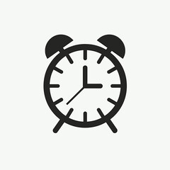 Black and white alarm clock icon representing time management, simplicity
