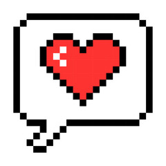Poster - pixel art speech bubble with red heart, speech bubble, heart icon, chat with heart icon, speech bubb