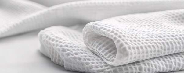 Aufkleber - White waffle fabric texture background lying on the table