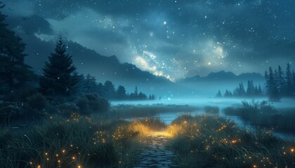 Wall Mural - A serene and peaceful scene of a forest with a lake