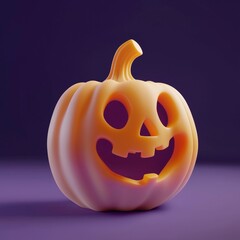 Glowing jack-o'-lantern on a vibrant purple background, symbolizing festive Halloween cheer. Perfect for seasonal invitations, digital art, and holiday event promotions.