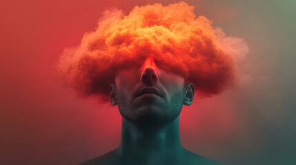 Leinwandbilder - A figure ascending skyward, propelled by a powerful energy emanating from their head, reflecting the growth of mental capabilities,