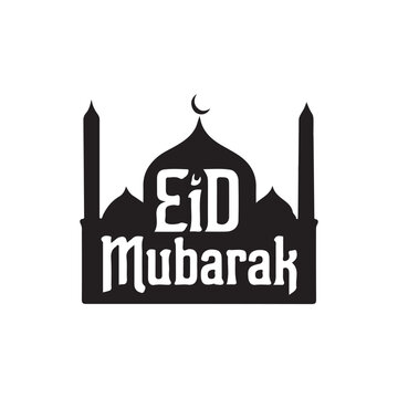 Eid Mubarak greeting, event, Muslim sticker. Typography set Vector Design: Eid Mubarak sticker, Banner, wallpaper, elements background—isolated illustration poster 14 February.
