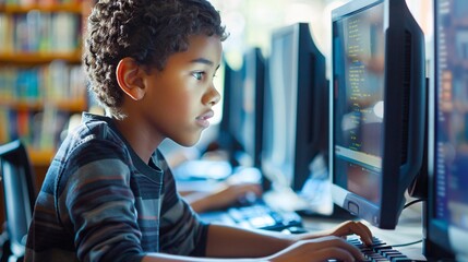 Poster - Focused young student programming in a computer lab