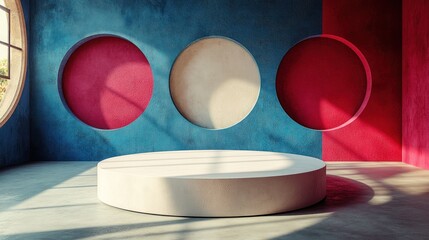 Wall Mural - Studio Platform, Circular Walls, Sunlight, Product Display