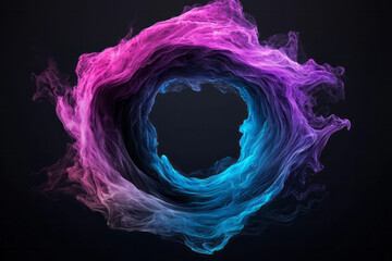 Poster - A vivid neon tapestry of magenta, turquoise, and amethyst currents converging at a circular void, gently traced with faint contour overlays,