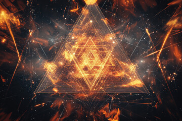 Poster - Security Shield protection form lines, triangles and particle style design