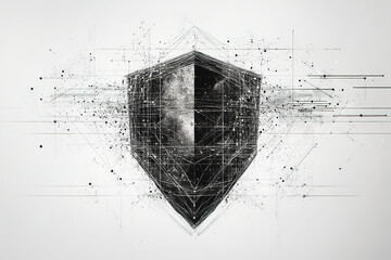 Poster - Security Shield protection form lines, triangles and particle style design