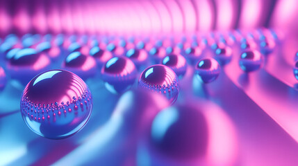 Wall Mural - Abstract blue and pink three-dimensional background of many spheres separated from each other and resembling drops 3D illustration 3D rendering


