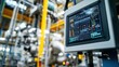 © Justlight - A highresolution view of an industrial sensor attached to a large machine showcasing intricate wiring and digital displays that track operational metrics and early warning signs.