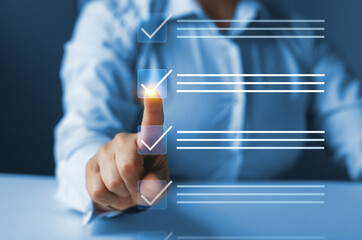 Fototapete - Fast checklist and clipboard task management.Business productivity checklist and filling survey form online.	
