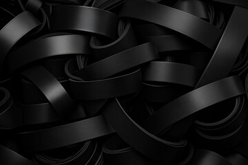 Poster - Thick strands of black material intertwined in a complex pattern on a dark surface