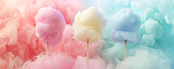 Aufkleber - Cotton candy in pink, yellow, and blue adding sweetness to a kids' birthday party celebration