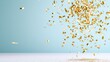 © BROPRADANA - Golden confetti falling on light blue background. Celebration, party, festive, event, design, background, holiday, joy