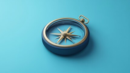 3d geometric compass icon. minimal blue drawing compass icon isolated on blue 3d render