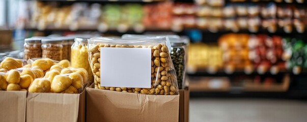Aufkleber - Packed food displaying blank label for brand in supermarket