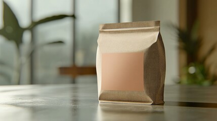 Poster - Blank brown paper bag packaging standing on a table with copy space