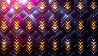 Poster - Vibrant geometric led light pattern with gold and purple hues